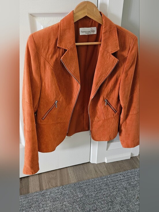 Conrad C Collection Jackets & Blazers - Proportion Petite Orange Suede Zip-Front Jacket
